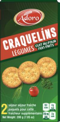 B01894-OU : Adoro B01894-OU : Déjeuner et collations - Biscuits - Craquelins LÉgumes ADORO ,CRAQUELINS LÉGUMES,24 x 200G