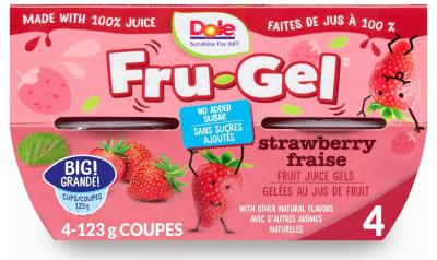 CF975-OUD : Dole CF975-OUD : Déjeuner et collations - Fruité - Fruit Cup  Gelée Fraise DOLE , FRUIT CUP  gelée FRAISE , 6 x (4 x 123G)