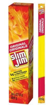 CV1153 : Slim jim CV1153 : Condiments - Sauces - GÉant Saucisson(jerkey) Orig. SLIM JIM ,GÉANT SAUCISSON(jerkey) orig. , 6 x (24 x 27.5G)